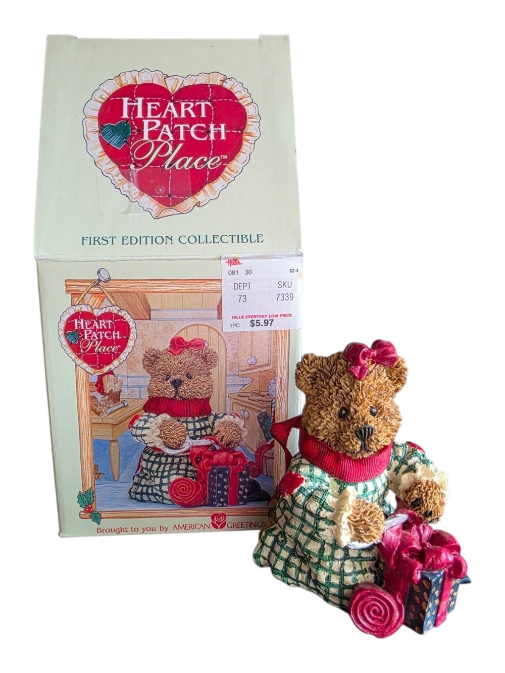 Vintage 1997 Heart Patch Place Bear Figurine First Edition Hills American Greeti